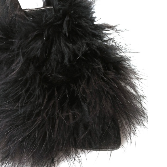 NEW🔥Feather Fur Stiletto Heel Mule Sandal PeepToe - Picture 5 of 5